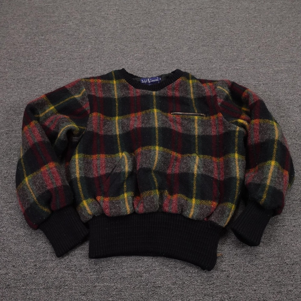 VINTAGE Ralph Lauren Jacket Medium Multicolor Plaid Wool Bomber Quilted Lined